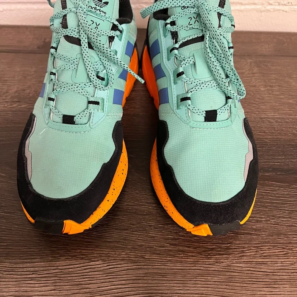 Adidas ZX 1K Boost Hazy Teal Orange Black GX6568 Mens Size 8.5 Sneakers